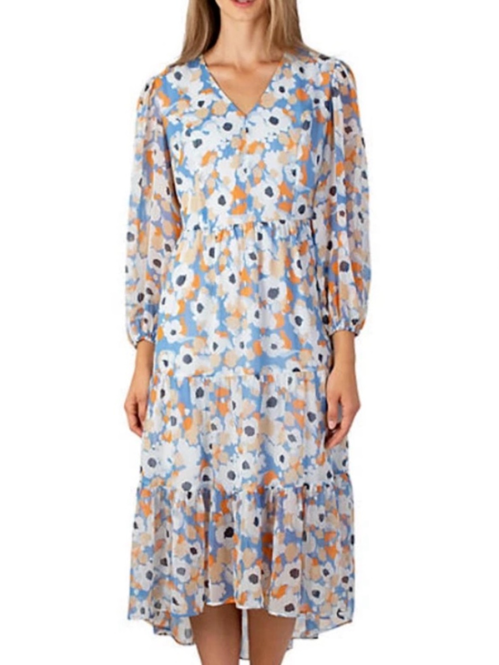 Joie Midi Dress Womens S Floral Chiffon Tiered Balloon Sleeve Cottagecore Flowy - Picture 1 of 16
